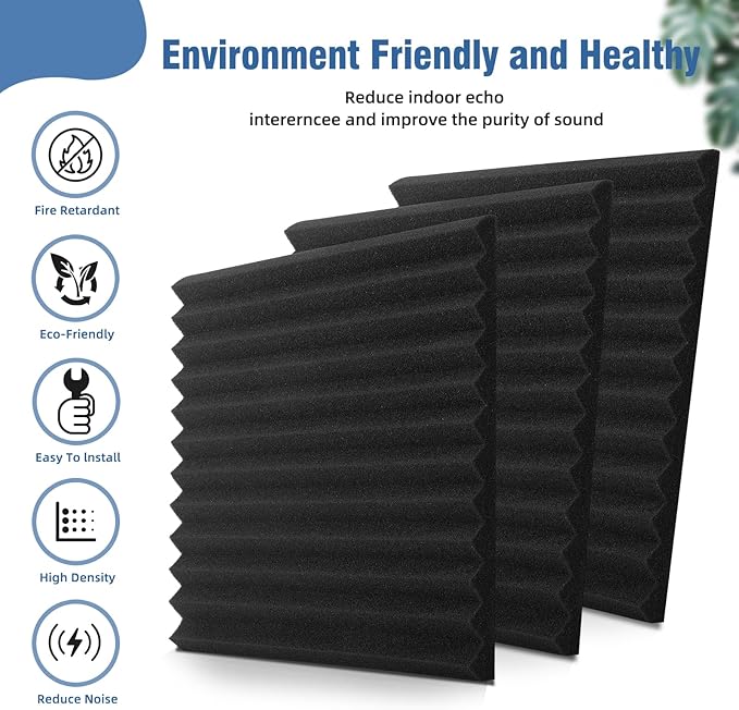 HWLIYUTAI 100 Pack Acoustic Panels 1 X 12 X 12 Inches - Acoustic Foam Studio Foam Wedges High Density Panels Soundproof Wedges Charcoal …