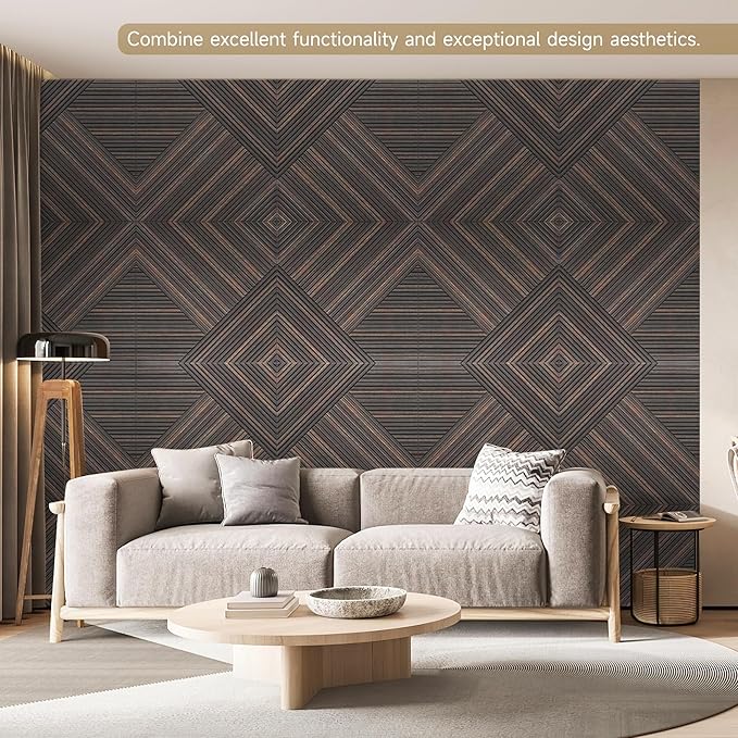 Acoustic Panels for Wall and Ceiling - 6 Pack 2'x2'x0.4",Self-Adhesive 3D UV Printing Decorative Wall Panels with Wood Look,Rustic Walnut