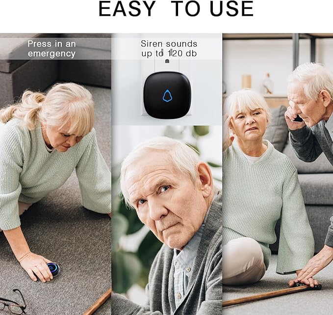 Caregiver Pager, Wireless Call Button for Seniors/Elderly at Home, 2 SOS Buttons + 1 Receiver Medical Life Alert System, Emergency Panic Call Bell, Nurse Calling & Patient Assistance Alarm