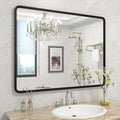 40x30 Inch Black Matte Framed Mirror for Bathroom, Rounded Rectangle Mirror, Bathroom Vanity Mirror for Wall, Anti-Rust, Shatterproof (Horizontal/Vertical)