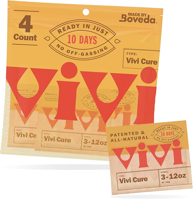 Vivi by Boveda Humidity Control Packs for All Airtight Storage Containers, Ready in 10 Days, 4-Pack with Resealable Bag