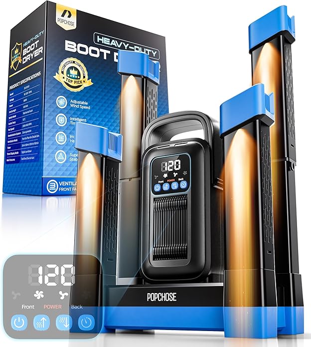 POPCHOSE Heavy-Duty Boot Dryer, Upgraded Shoe Dryer Helps Reduce Odor, Glove & Boot Warmer, Silent & Adjustable Timer