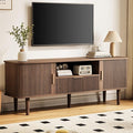 DAMCROP Fluted TV Stand, 55 Inch Mid Century Modern Media Console Table with Sliding Tambour Door Farmhouse Sideboard Buffet Cabinet Fits TVs up to 75 inch, Wood Entertainment Center for Living Room
