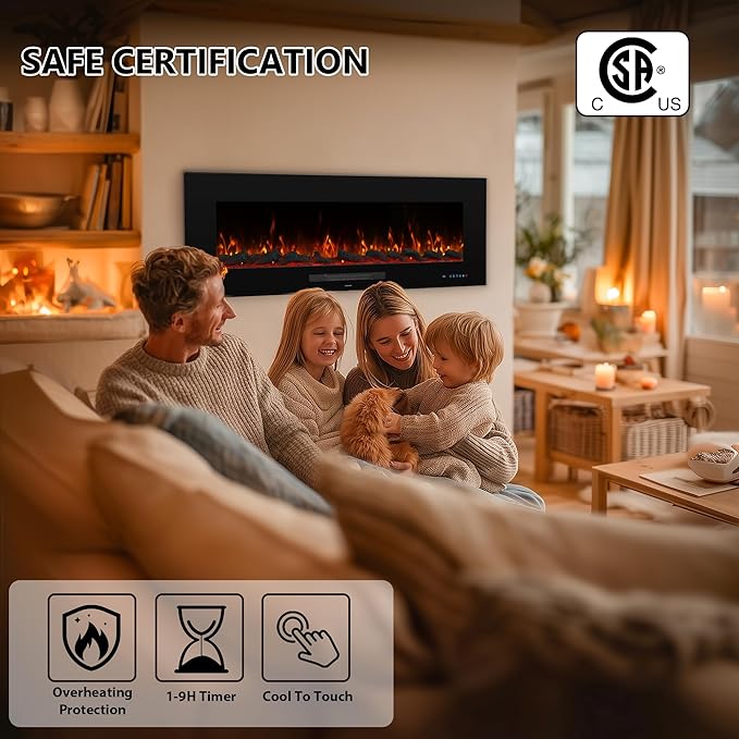 72" Electric Fireplace, Recessed & Wall Mounted Fireplace Heater 13 * 13 Colors Flame &Fuel Bed w/5 Dimmer, Touchscreen &Remote Control Temp, Overheating Protect, Hardwired, 1500W, Black