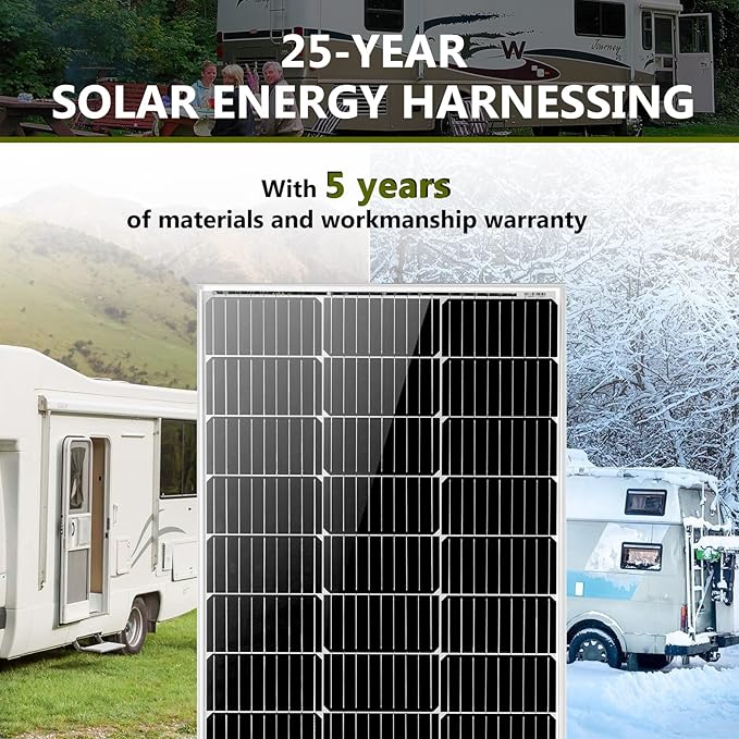 HQST 2pcs 100W 12V Monocrystalline Solar Panel, Up to 25% High Efficiency Module, Waterproof for RVs, Motorhomes, Cabins, Marine, Boat and Any Other Off Grid Applications-Upgrade Version
