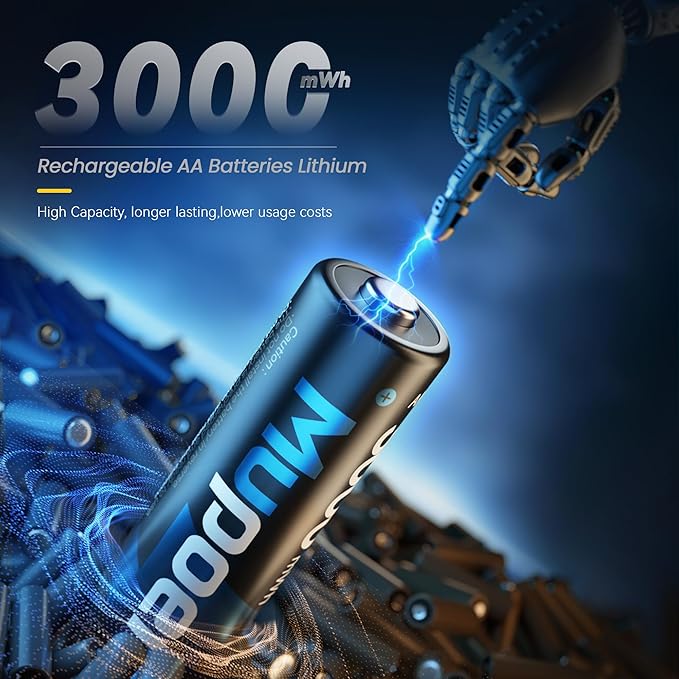 Mupoer Rechargeable AA Batteries 24 Count, Lithium Battery AA 1.5V 3000mWh - Image 2