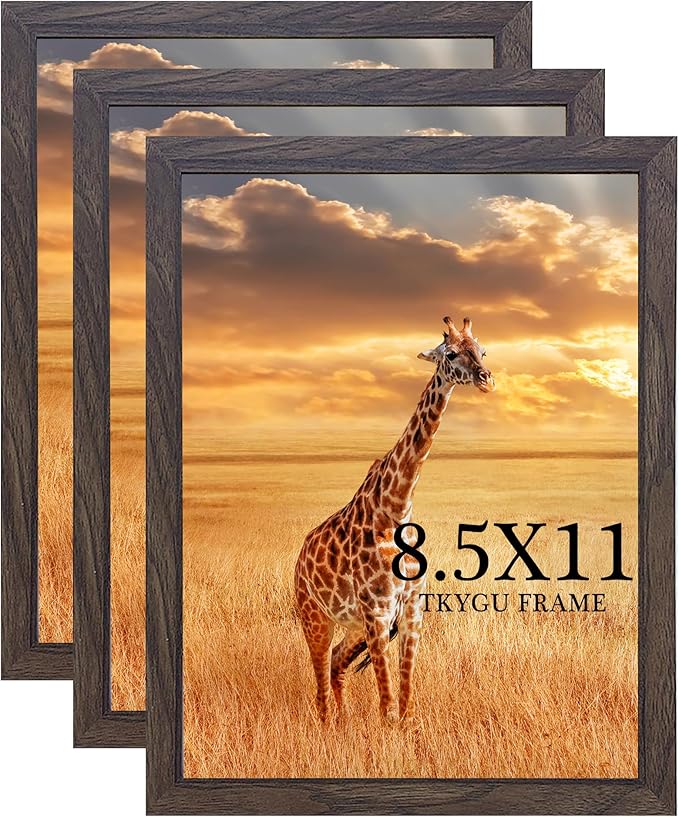 TKYGU 8.5x11 Picture Frame walnut Set of 3, Certificate Frame Poster and Photo frame, Horizontal and Vertical Formats for Wall or Tabletop, 8.5x11 Frame with Shatter Resistant Plexiglass, best gift