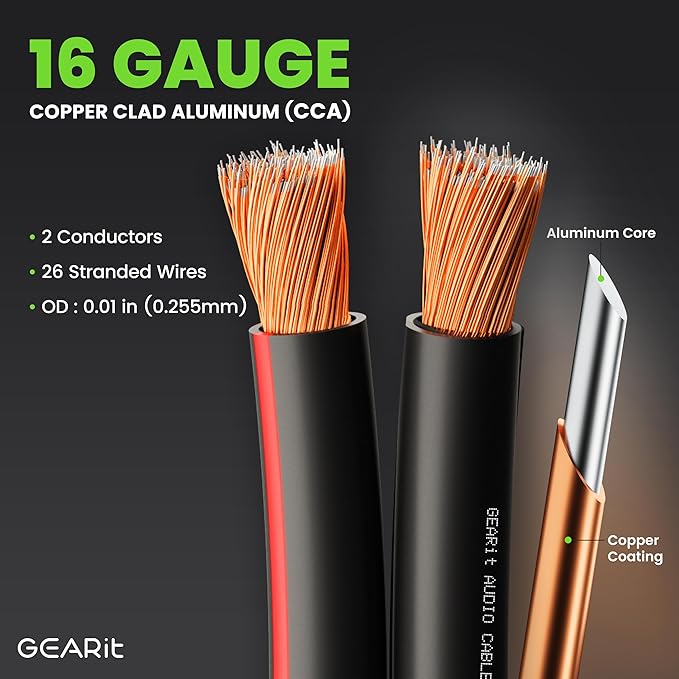 16AWG Speaker Wire, GearIT Pro Series 16 Gauge Speaker Wire Cable (500 Feet / 152.4 Meters) Great Use for Home Theater Speakers and Car Speakers, Black