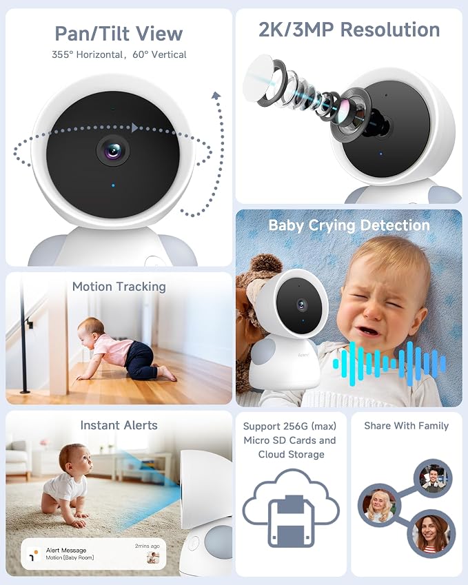 ARENTI Baby Monitor with 2 Cameras, 2K/3MP WiFi 6 Camera and Audio, 5-inch - Image 3