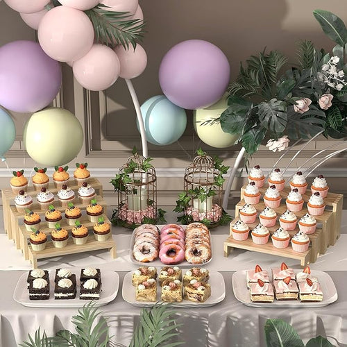 2 Set Large Wooden Tiered Riser Display Stands for Vendor Events,Stackable Perfume Organizer Cologne Stand for Men Women,Wooden Cupcake Dessert Stand,Wood Dessert Table Display Set,Food Display Risers for Party（12-11.2-10.4-9.6IN）