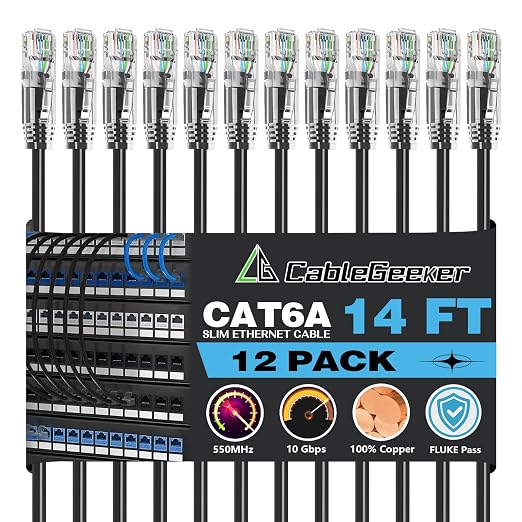 CableGeeker Patch Cables Cat6a 14ft Slim, Cat6 Ethernet Patch Cable 10G Support by CableGeeker