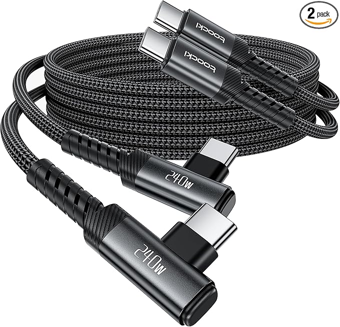 USB C Cable [2Pack, 6.6ft] 240W Fast Charging Type C Cord, Nylon Braided USB 2.0 Cable for iPhone 17 16 15 Pro Plus Pro Max Air, iPad Pro, Samsung Galaxy S24 S23, Switch, MacBook Pro, Pixel-Black