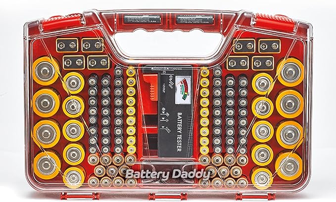 Ontel Battery Organizer with Tester | Stores 180 Batteries | Clear Locking Lid | As Seen On TV | Pack of 2