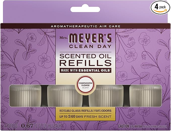 MRS. MEYER'S CLEAN DAY Scented Oil Refills, Compassion Flower, contains 4 .67 fl oz refills
