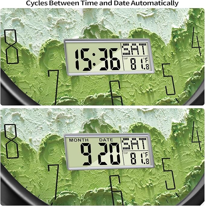 SCOAGE Modern Wall Clock with Temperature Green Forest Large Display Non-Ticking Battery Operated Clock with Date and Week for Kitchen Bedroom Living Room Farmhouse Decor 12 Inch