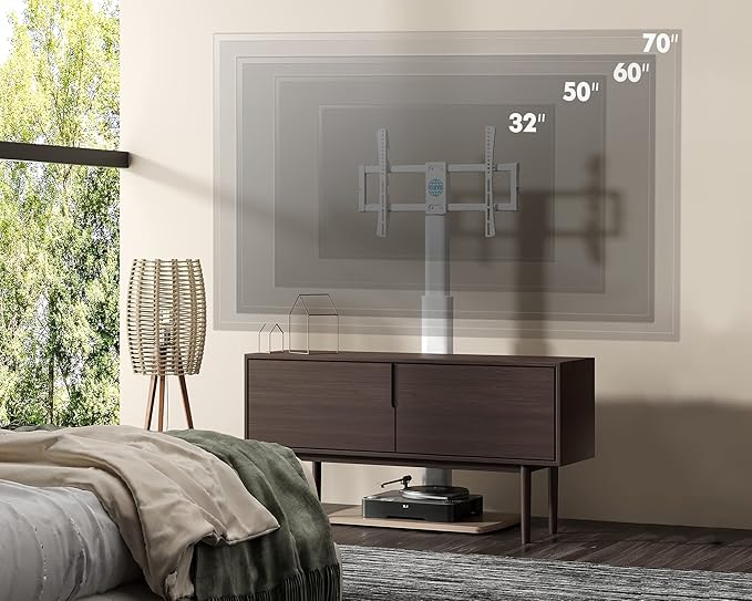 FITUEYES Floor TV Stand for 32 39 40 43 49 50 55 60 65 70 Inch TVs, Modern TV Stands with Shelf for Living Room Bedroom, Height Adjustable Corner TV Stand White
