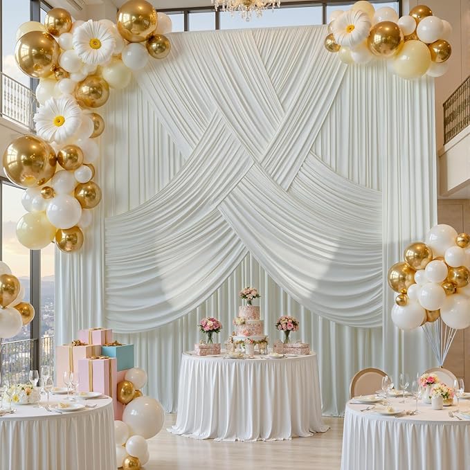 20ft x 12ft Wrinkle Free Ivory Backdrop Curtains - Image 4