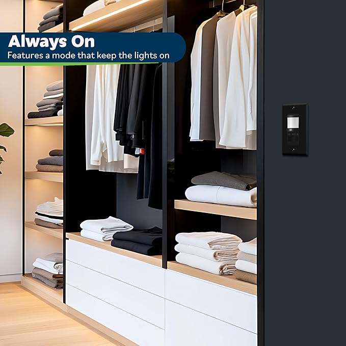 TOPGREENER in Wall PIR Motion Sensor Light Switch, Occupancy Sensor Switch, 𝐍𝐞𝐮𝐭𝐫𝐚𝐥 𝐖𝐢𝐫𝐞 𝐑𝐞𝐪𝐮𝐢𝐫𝐞𝐝, On/Off Override, 𝐒𝐢𝐧𝐠𝐥𝐞 𝐏𝐨𝐥𝐞, 4A, 500W, TSOS5-BKWP,Black
