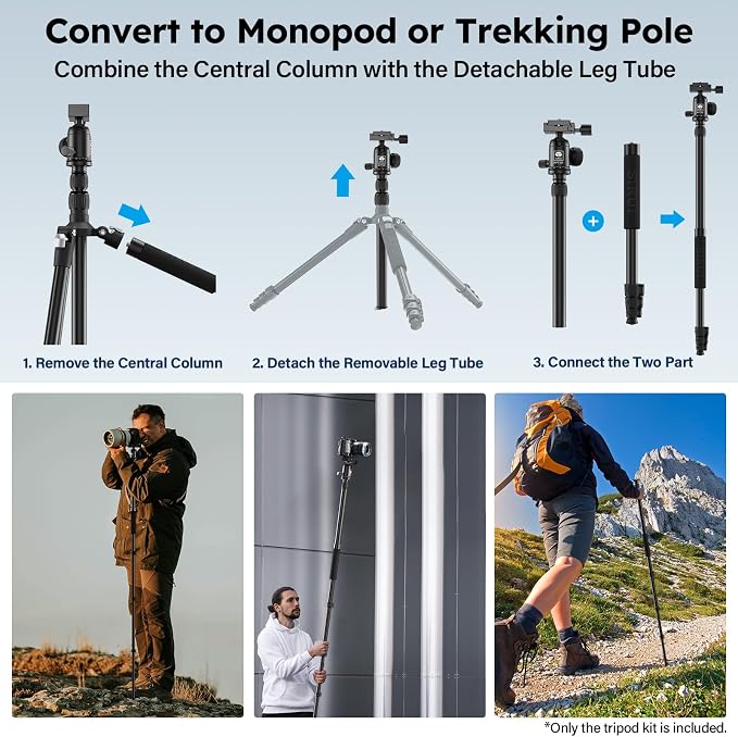 SIRUI Camera Tripod & Monopod Stand, 78.7" Tall Aluminum Detachable Tripod - Image 2