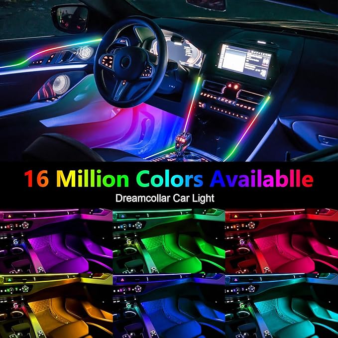 Dreamcolor Acrylic Ambient Lighting Car Lights – Wireless APP Control, Music Sync, Dynamic RGB Interior Car LED Strip Light Kit, 22-in-1 Customizable LED Lights for Car Interior