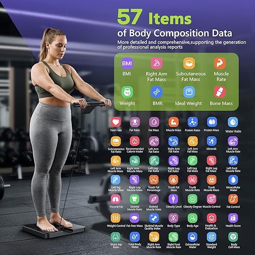 LVPIMAN Smart Scale for Body Weight and Fat,BMI,Muscle Mass 57 Body Composition Measurement,8 Electrodes Digital Bathroom Scale,with 5.25-inch VA Color Screen on Retractable Handle,485lbs