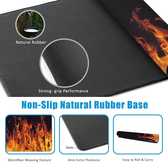 EOBKLAX Fire Flames Large Gaming Mouse Pad,Waterproof Desk Mat for Desktop,Non-Slip Rubber Base Mousepad with Stitched Edges for Laptop Office and Home 35.4X15.7 Inch
