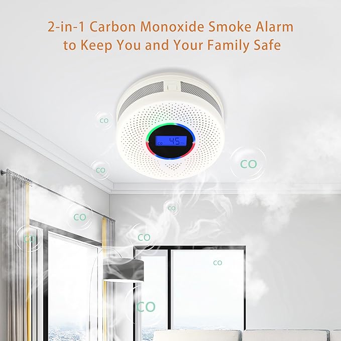 Kesymo 4Pack Upgraded Interlinked Smoke Carbon Monoxide Detector, Battery Powered&Wireless Interconnected Smoke and CO Alarm, Transmission Range of Over 820 ft (Includes Battery)