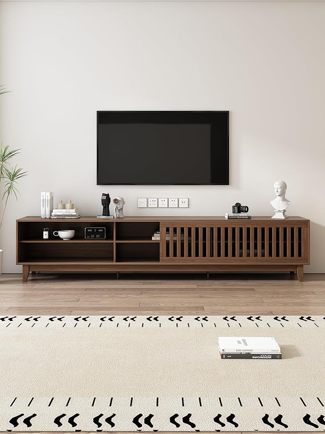Lumisphere 94.48 Inch Modern Tv StandEntertainment Center with Sliding Doors.Storage Compartments, Living Room Cabinet Walnut
