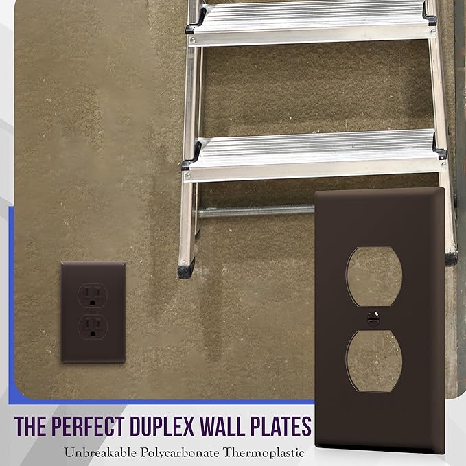 ENERLITES Duplex Receptacle Outlet Wall Plate, Gloss Finish, Midway Size 1-Gang 4.88" x 3.11", Unbreakable Polycarbonate Thermoplastic, UL Listed, 8821M-BR-10PCS, Brown (10 Pack)