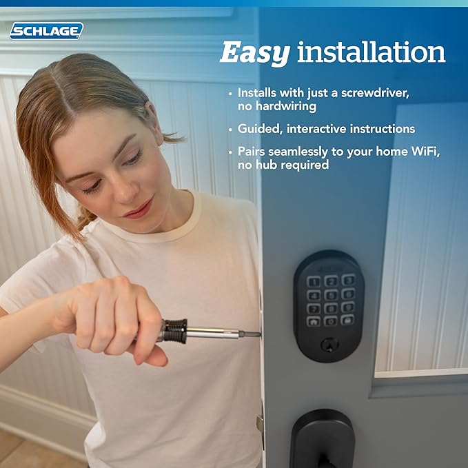 Schlage Arrive WiFi Deadbolt Smart Lock, Keyless Entry Door Lock with Remsen Trim, Matte Black, Compatible with Alexa and Google, BE459WB RMN 622