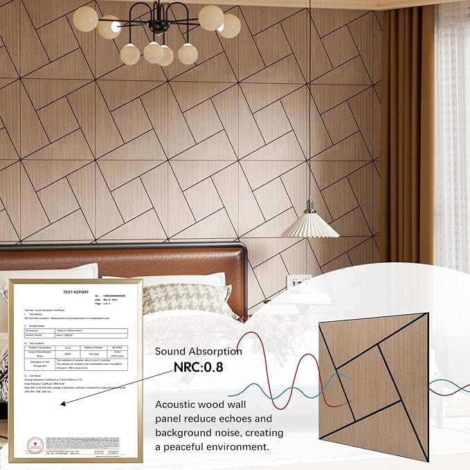 ARMURO 4 Packs Acoustic Wall Panels - Self-Adhesive 3D Wood Slat Wall Panel- Peel and Stick Sound Absorbing Panels for Noise Reducing - Feature Wall Decor for Home & Office