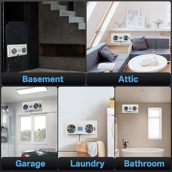 Pewoaoa 240 CFM Crawlspace Vent Fan, With Thermostat,Humidistat, Crawlspace Fans, For Moisture Reduction, Radon Mitigation, Freeze Protection, Ideal for Basement, Attic, Crawl Space Fan Vent(Air Out)