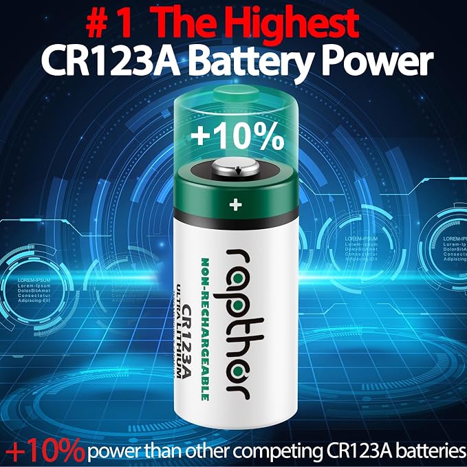 rapthor CR123A 3V Lithium Battery 1650mAh 20 Pack High Power CR123 123A 123 - Image 2