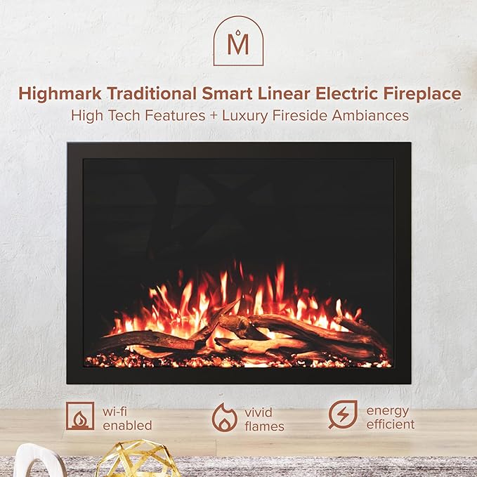Modern Ember Highmark Traditional 38 Inch Built-in Smart Electric Fireplace Insert | Alexa/WiFi Enabled - Remote Included | Electric Firebox Heater with Multi-Color Flames | 1500W