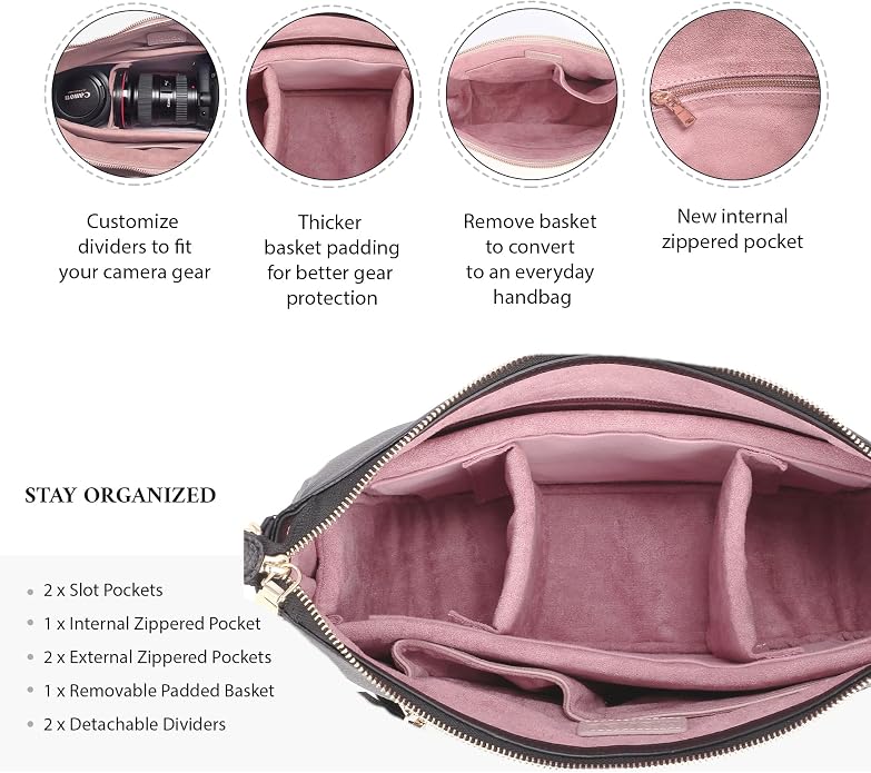 Meliae Camera Bag for Women, DSLR Mirrorless Camera Purse, Leather Shoulder - Image 5