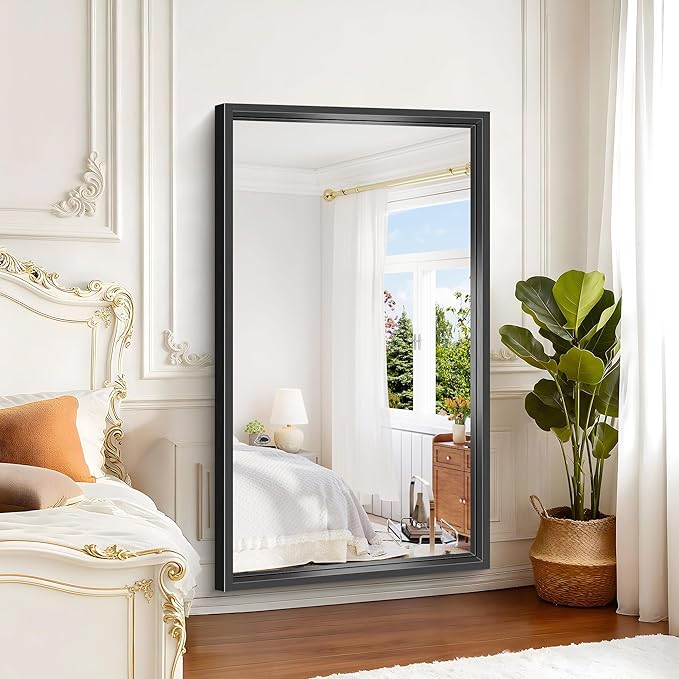 Large Bathroom Mirror, 60 x 36 Inch Rectangular Wall Mirror 0.6" Thickened Deep Frame, Brushed Black Mirrors for Bathroom Sink, Shatterproof Tempered Glass, Antirust, Horizontally or Vertically