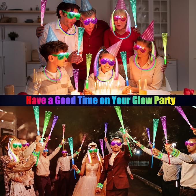 OLUPP 148 PCS Glow in the Dark Party Supplies, 16 Fiber Optic Wands, 14 LED - Image 2