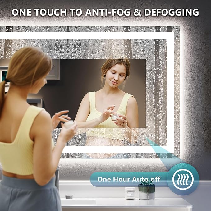 YEELAIT 40x32 Inch LED Bathroom Mirror with Lights Front and Backlit Lighted Vanity Mirror for Bathroom Wall with 3 Colors Dimmable Anti-Fog Memory Shatter-Proof IP54 Waterproof Horizontal/Vertical