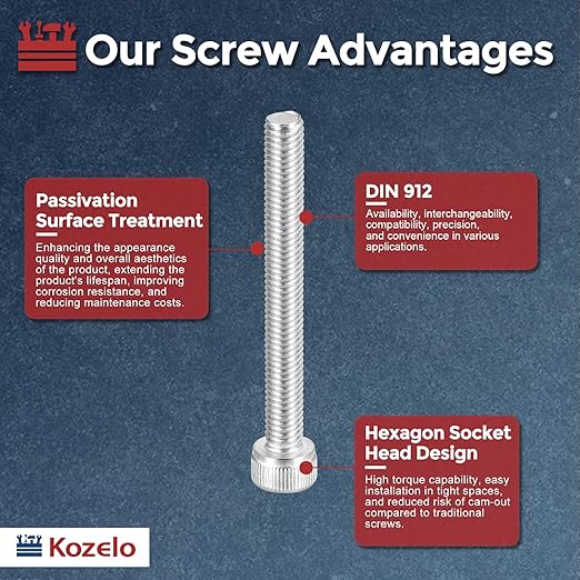 Kozelo 25pcs Socket Head Cap Screws - [M5-0.8 x 45mm] 304 Stainless Steel Allen Socket Drive for Electrical Motor 3D Printing Fan Engine Replacement Use, Silver
