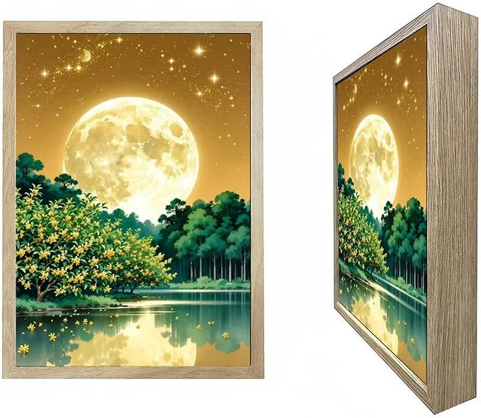 URVIP LED Glowing Photo Frame, 3D Starry-Sky Blue Moon Wall Art, 9x12 Inches Dimmable Light Up Light Painting for Bedroom, Unique Aesthetic Decor, Great Birthday Gift for Women Men