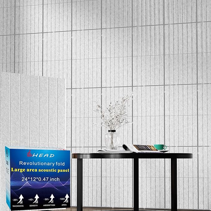BSHEAD 16 Pack Large Fold Soundproof Wall Panels,12 x 12 x 0.47 in Sound Proof Foam Panels for Walls, 1.2lb/ft³ High Density, Thicker 0.47in, Acoustic Panels, Sound Dampening Panels Gray