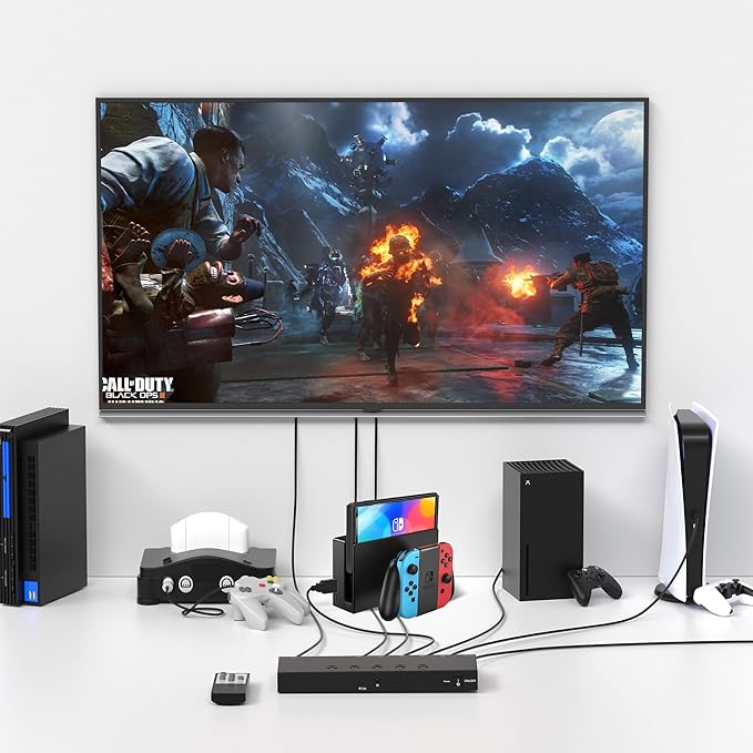 4K@60Hz 5 in 1 Out HDMI Switch, 5 Port HDMI Switcher Selector Support HDR10 & HDCP 2.2 & Full 3D with IR Remote Control and ON/Off Switch for Nintendo Switch,Xbox PS5/PS4,Fire Stick,Roku,Apple TV