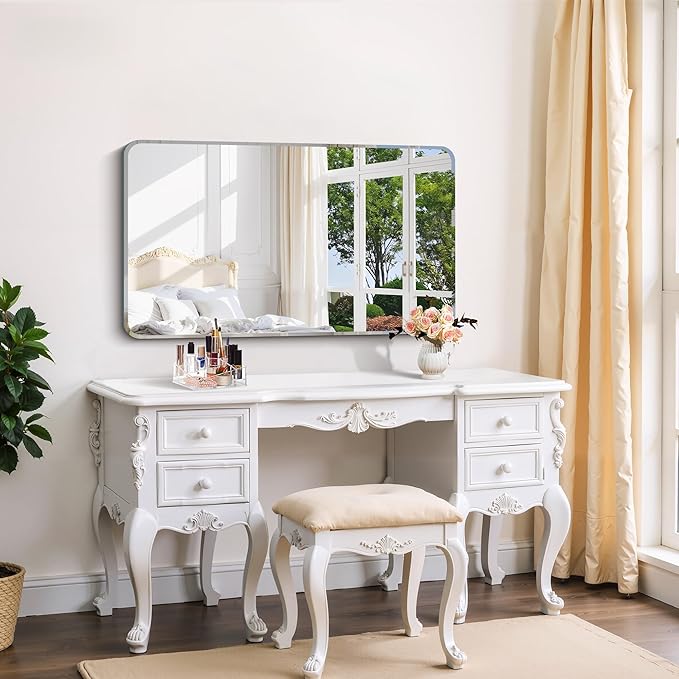 CILIBER Frameless Rectangle Mirror, 24x40 Beveled Bathroom Mirror Rounded Corner, Frameless Wall Mirror Shatterproof Tempered Glass Lightweight Design for Bedroom Living Room Entryway