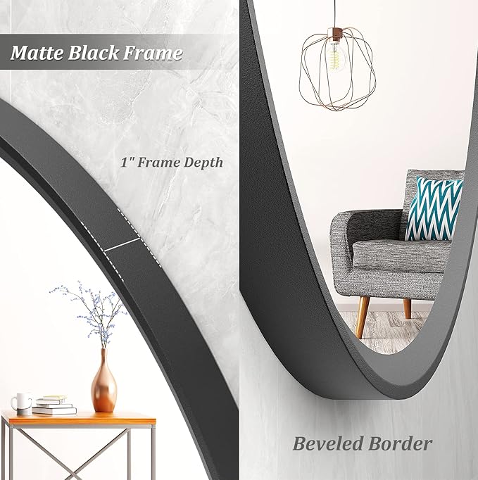 20 Inch Matte Black Round Mirror, Round Bathroom Vanity Mirror wilth Metal Frame, Black Circle Mirror for Wall Entryway Hallway Home Decor, Anti-Rust, Shatterproof