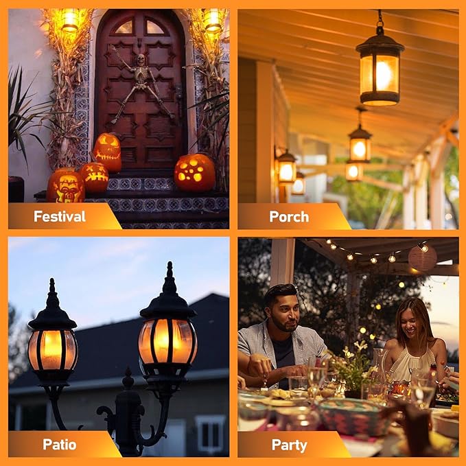 Vicstone Upgraded LED Flame Light Bulbs Christmas Decorations, 4-Mode Flickering Light Bulbs with Upside Down Effect, E26 27 Fire Light Bulb for Porch Party Patio Home Halloween Indoor Outdoor, 4 Pack