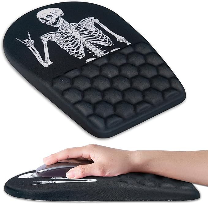 BOCHEERY Ergonomic Mouse Pad Wrist Support,Upgrade Mousepad with Massage Design,Non-Slip PU Base Desktop Mouse Pads for Pain Relief, Computer, Office & Home,12 x 8 in（F-Black Human Skeleton）