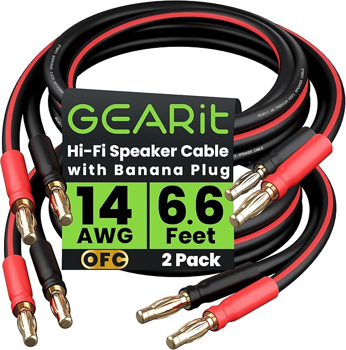 GearIT 14 AWG Speaker Cable with Banana Plugs 14Ga Banana Wire for Bi-Wire Bi-Amp HiFi Surround Sound