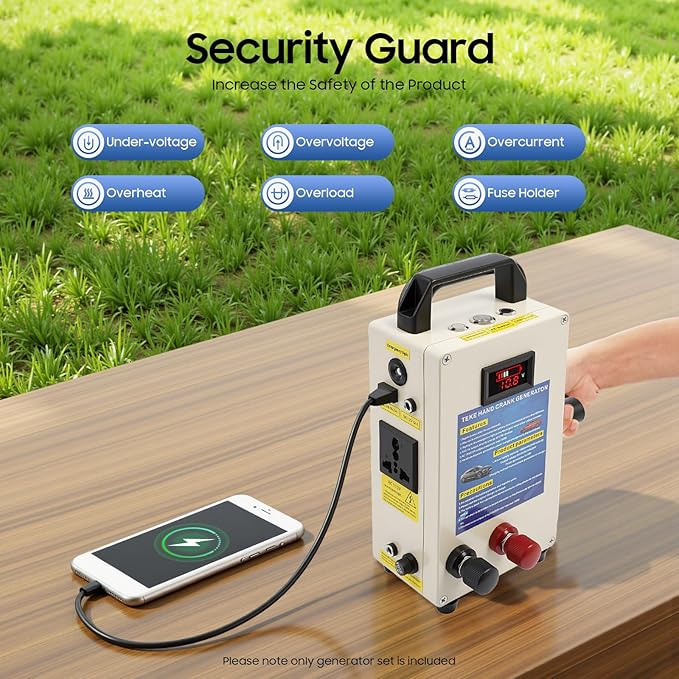 Hand Crank Generator & Portable Power Station, 150W 110V Manual Emergency Charger with Folding Handle and Battery Life, Aluminum Alloy Outdoor Generator for Camping Emergency and Smartphone Charging