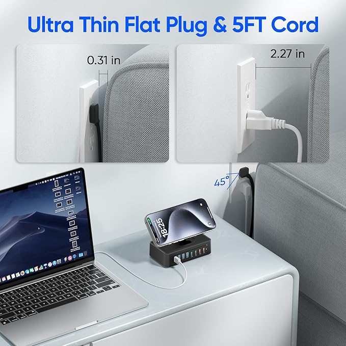 11-in-1 Charging Station USB-C Power Strip, 200W USB C Charger Block, 2AC Outlets 8USB Ports(4USB-C) Surge Protector, 5FT Flat Plug Extension Cord, PD65W Desktop Fast Charging for Home Office, Black