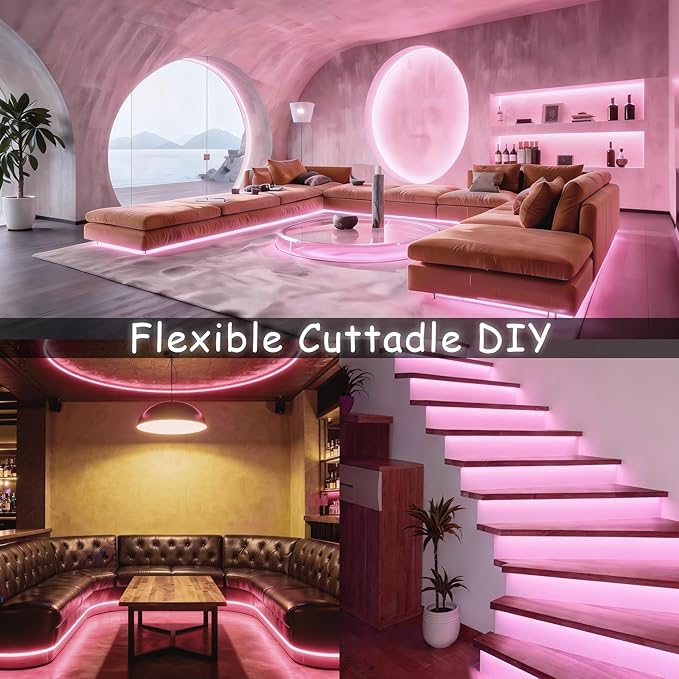 Pink Led Lights Strip Valentines Galentines Day Decor Rope Lights Easy DIY Princess Bedroom Cuttable Strip Lights for Baby Room Bathroom Living Room Kitchen Ceiling Wall Vanity Mirror Decoration